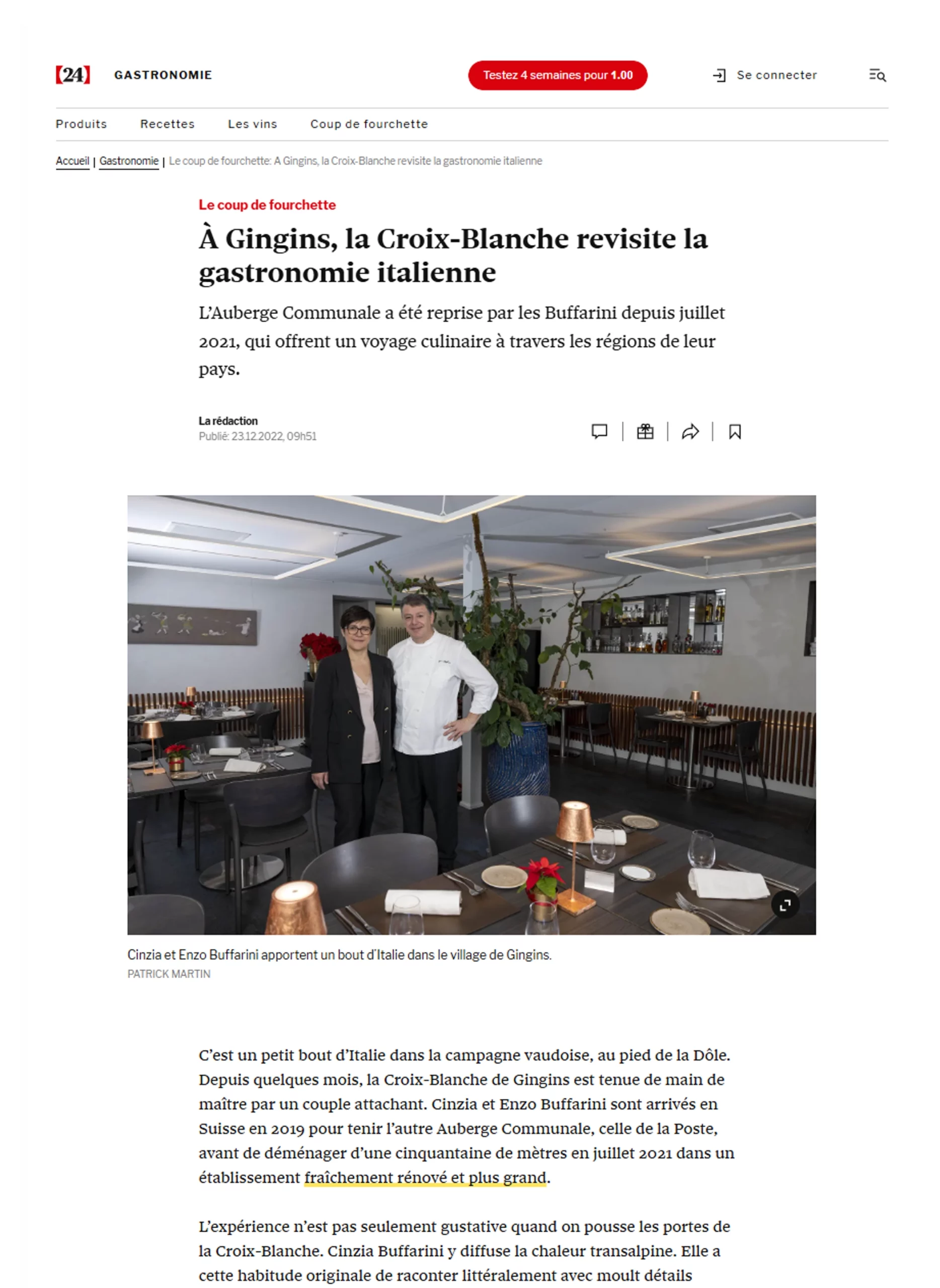24 Heures coup de fourchette Auberge Croix Blanche Revue de presse
