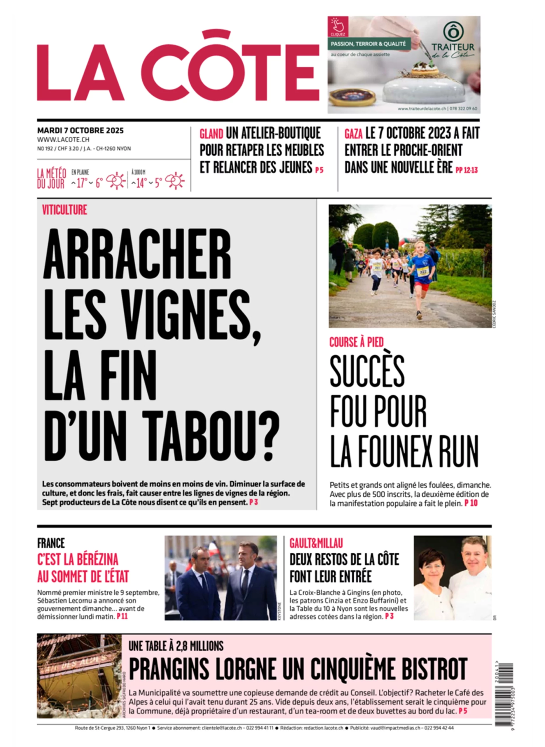 Une Journal La Côte Auberge Croix Blanche Gault & Millau Gingins