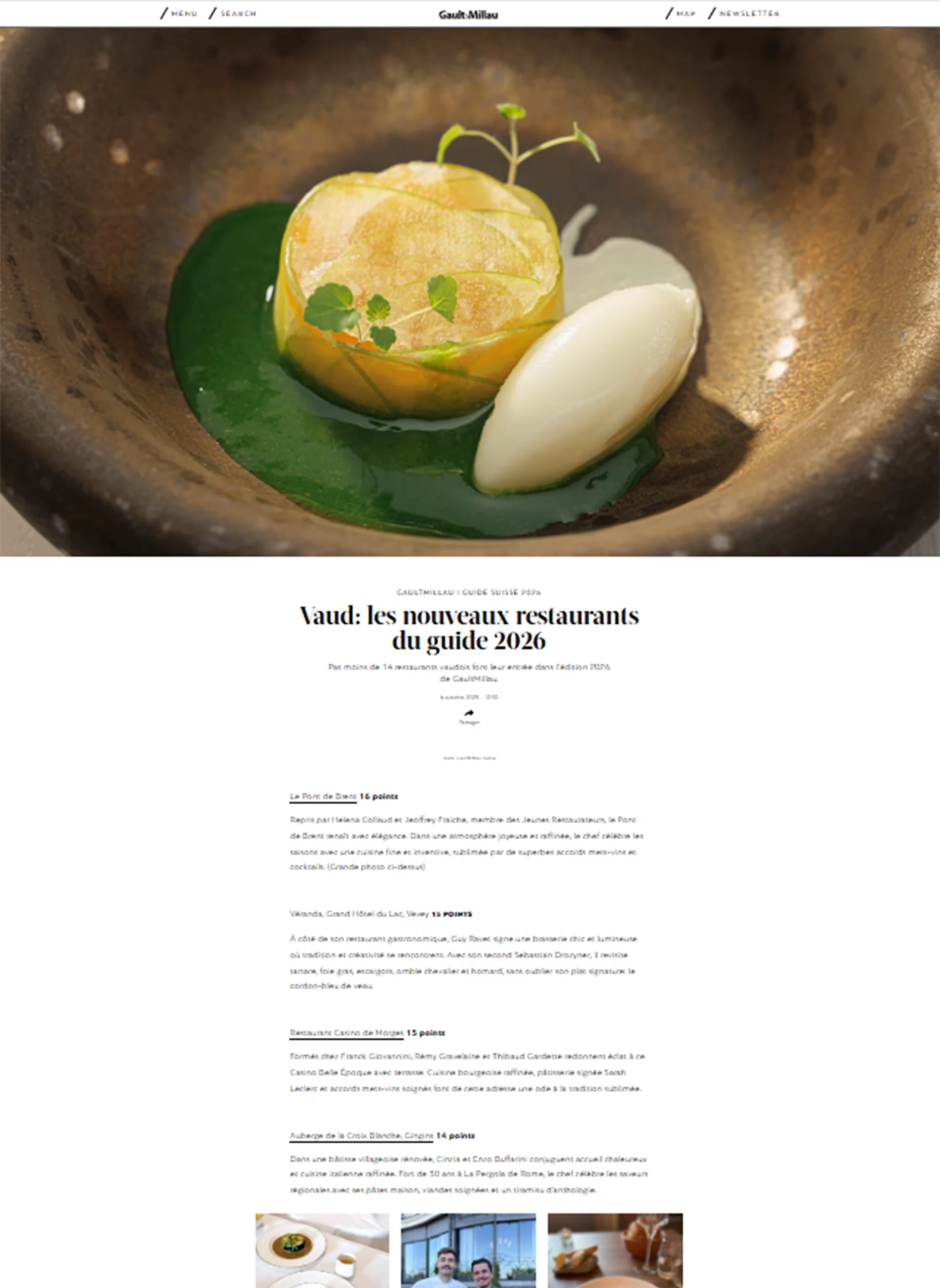 Vaud les nouveaux restaurants du guide 2026 Gault & Millau